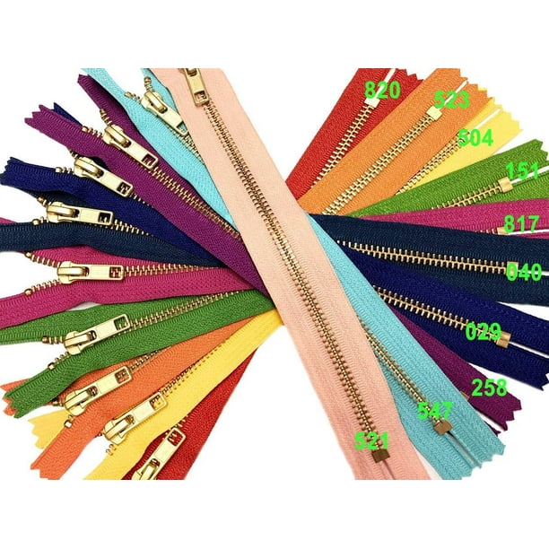 Metal Zippers YKK #5 Brass Auto Lock Zipper Medium Weight Closed Bottom Available in 7 Inch or 9 Inch Made in USA 7 Inch 10pcs, 10 Colors Mixed Zipperstop